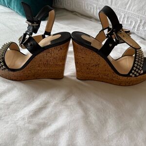 Christian Louboutin Black and Brown Wedge Sandals